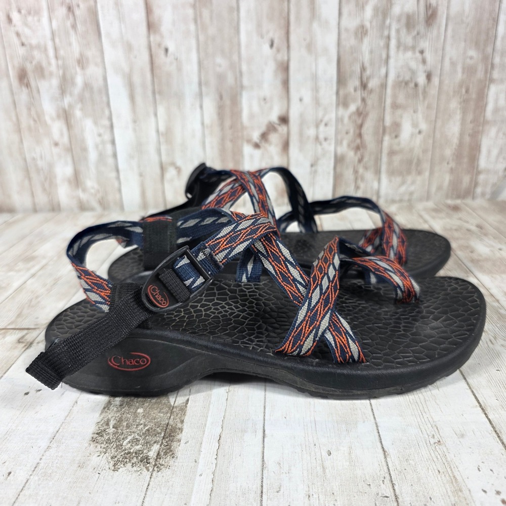 Chaco Z/Cloud 2 Mens Sandals Size 11 Navy Orange Geometric Toe Loop Hiking